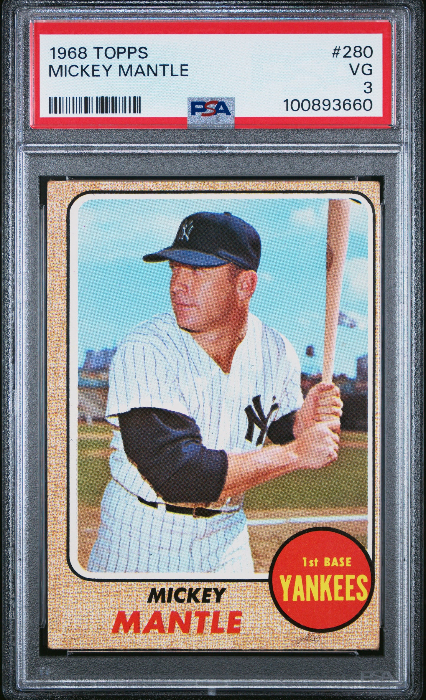 1968 Topps Mickey Mantle #280 / PSA 3 / C3660