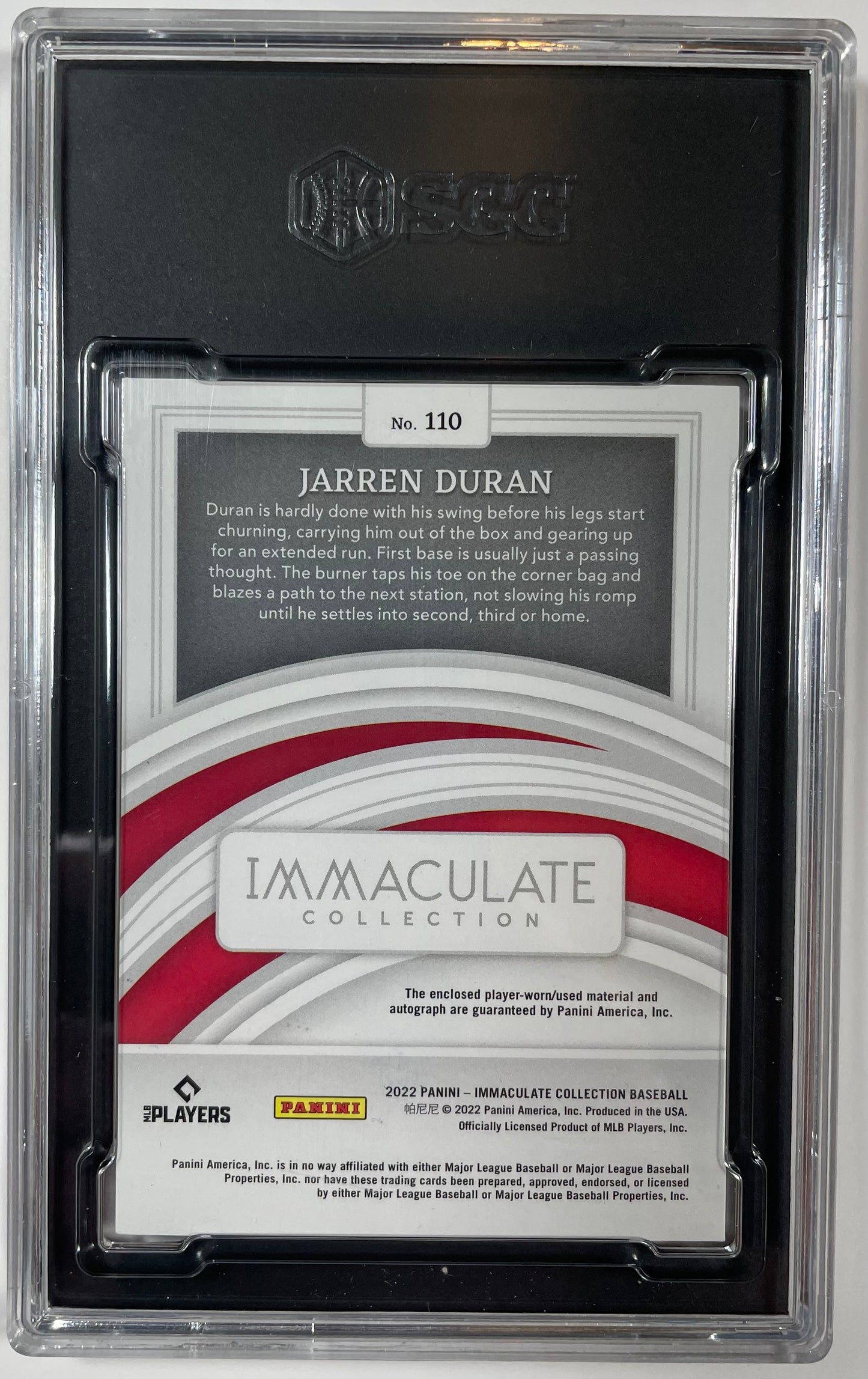 2022 Panini Immaculate #110 Jarren Duran RC RPA Red / SGC 10/9 / C4906