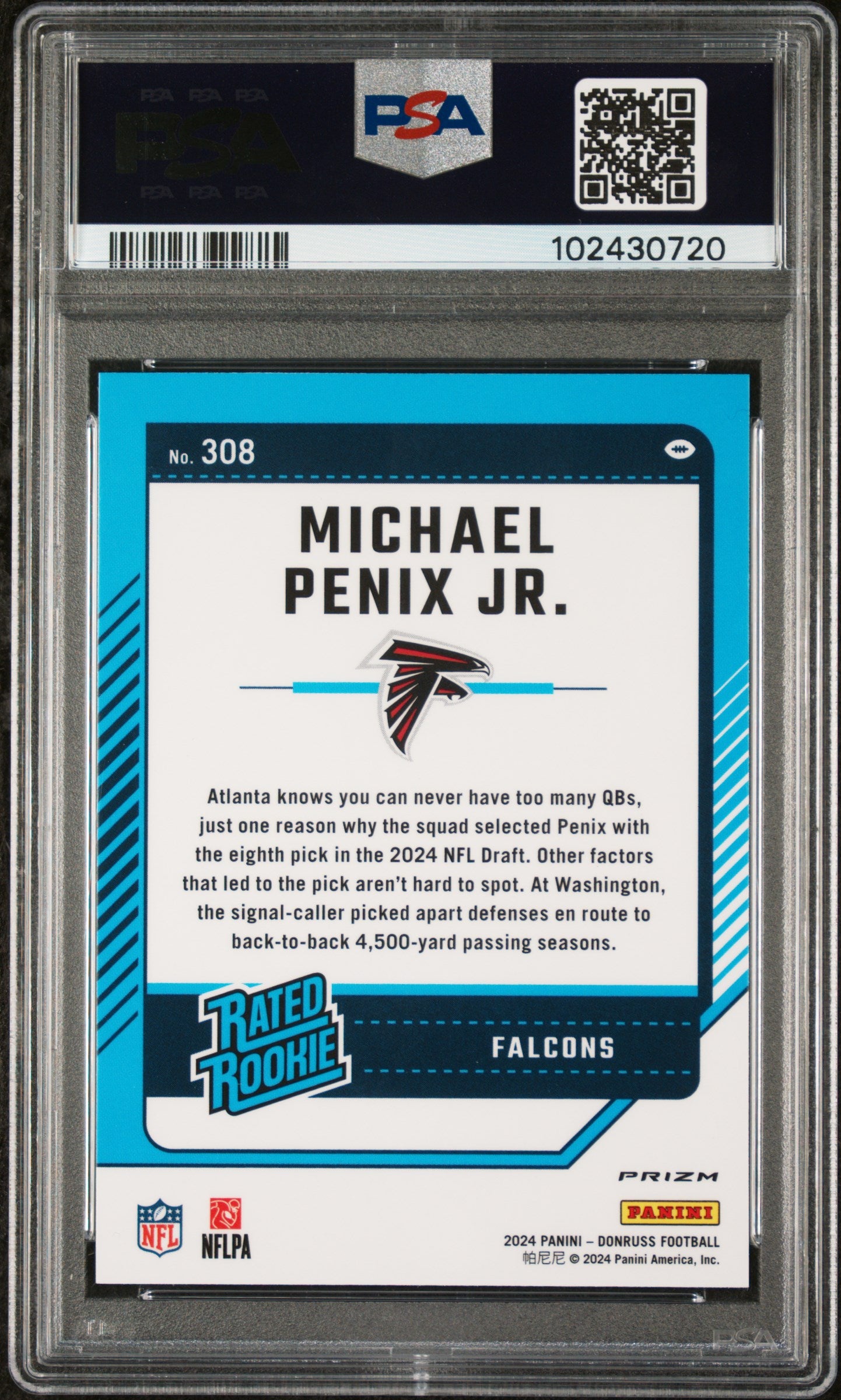 2024 Panini Donruss #308 Michael Penix Jr. RC Optic Preview Red Pandora / PSA 9 / C0720