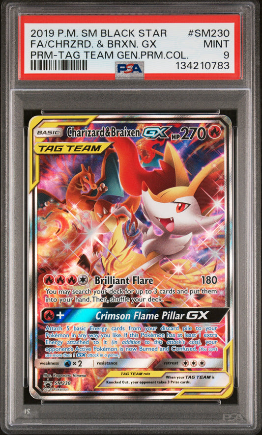 2019 Pokemon Black Star #SM230 Charizard & Braixen GX / PSA 9 / C0783