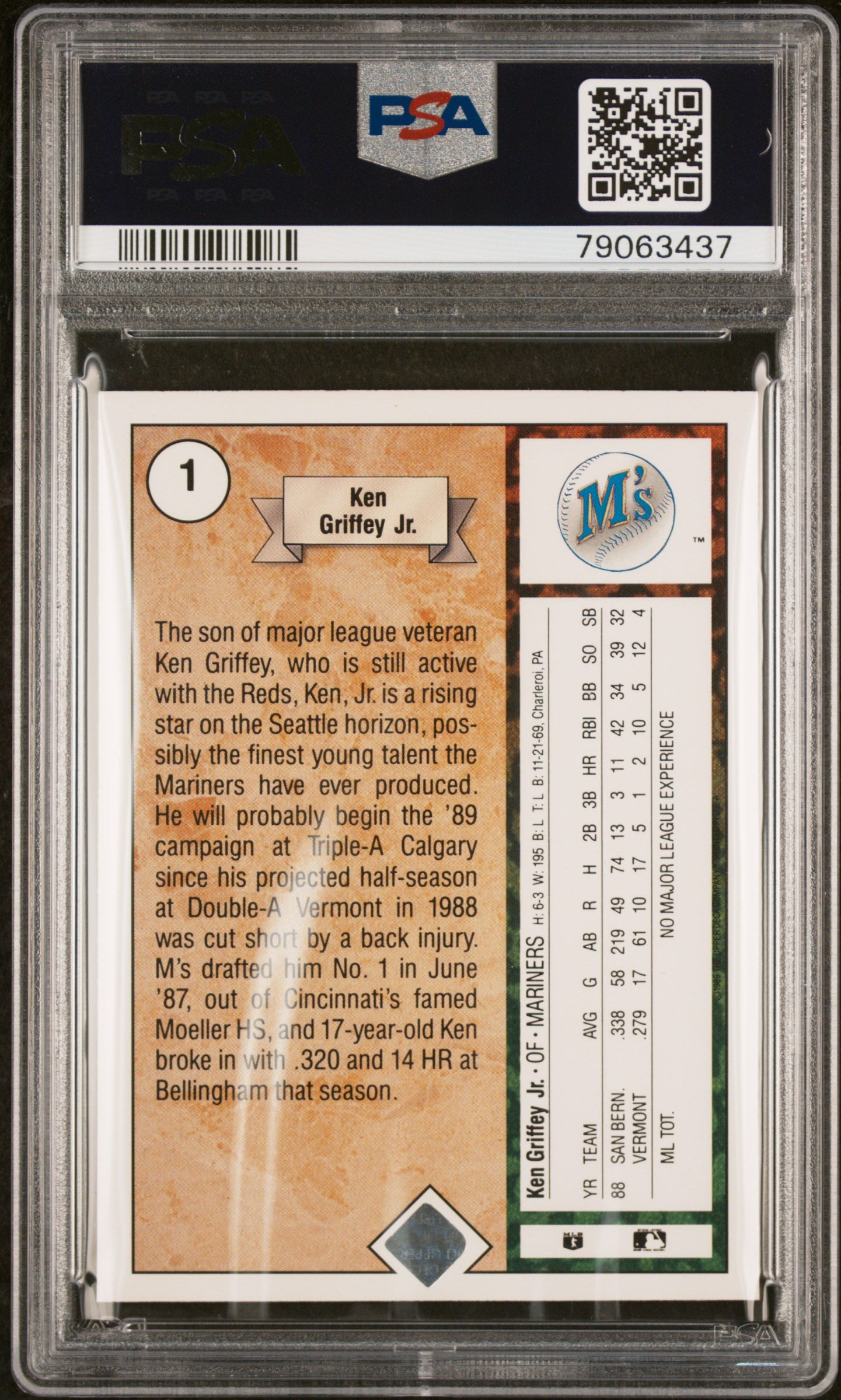1989 Upper Deck #1 Ken Griffey Jr. Star Rookie RC / PSA 7 / C3437