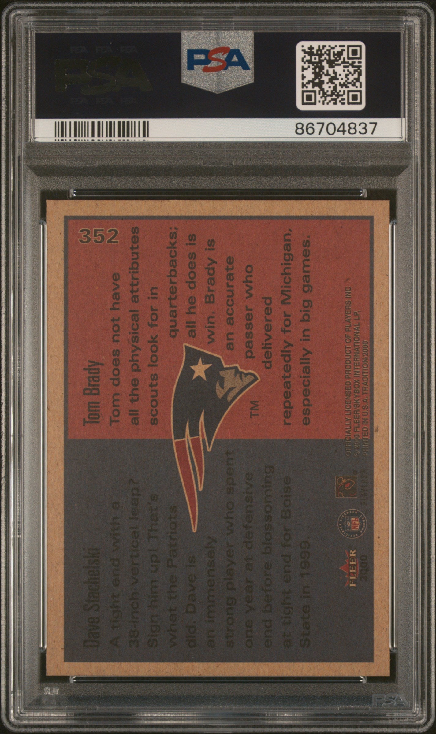 2000 Fleer Tradition #352 Tom Brady / Stachelski RC / PSA 8 / C4837
