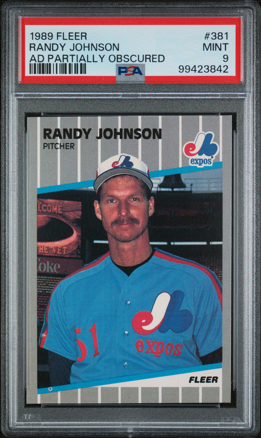1989 Fleer #381 Randy Johnson RC Marlboro Ad Partially Obscured / PSA 9 / C3842