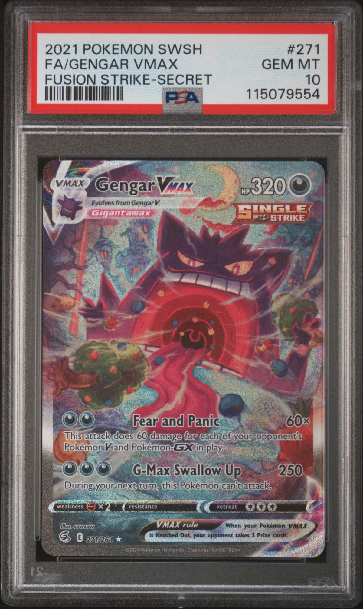 2021 Pokemon Fusion Strike #271 Gengar VMAX / PSA 10 / C9554