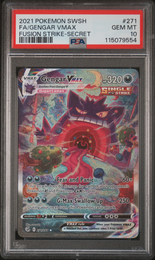 2021 Pokemon Fusion Strike #271 Gengar VMAX / PSA 10 / C9554