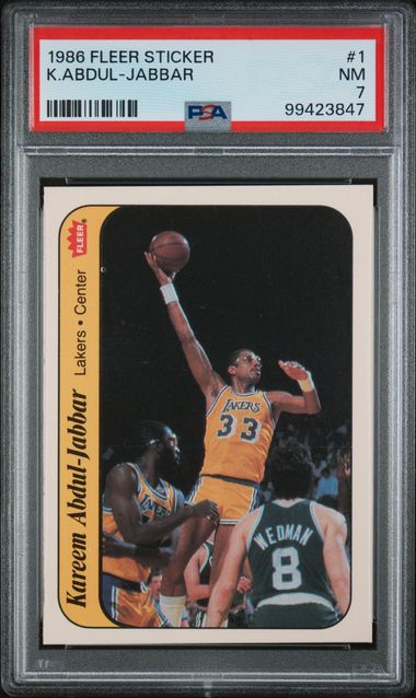 1986 Fleer Sticker #1 Kareem Abdul-Jabbar / PSA 7 / C3847