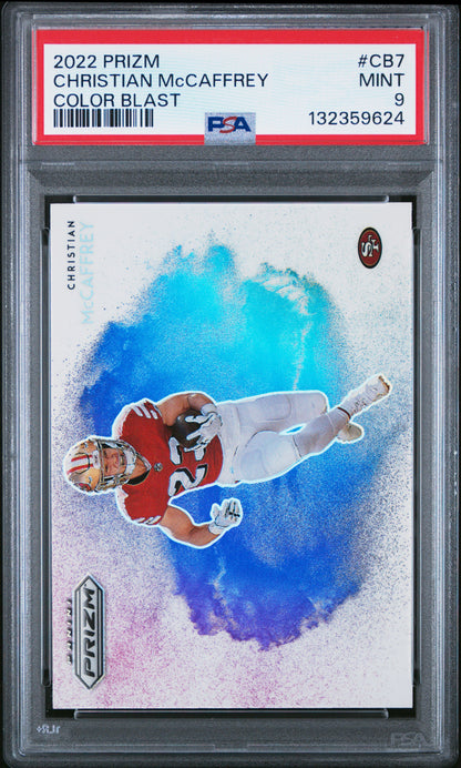 2022 Panini Prizm #CB7 Christian McCaffrey / Color Blast / PSA 9 / C9624