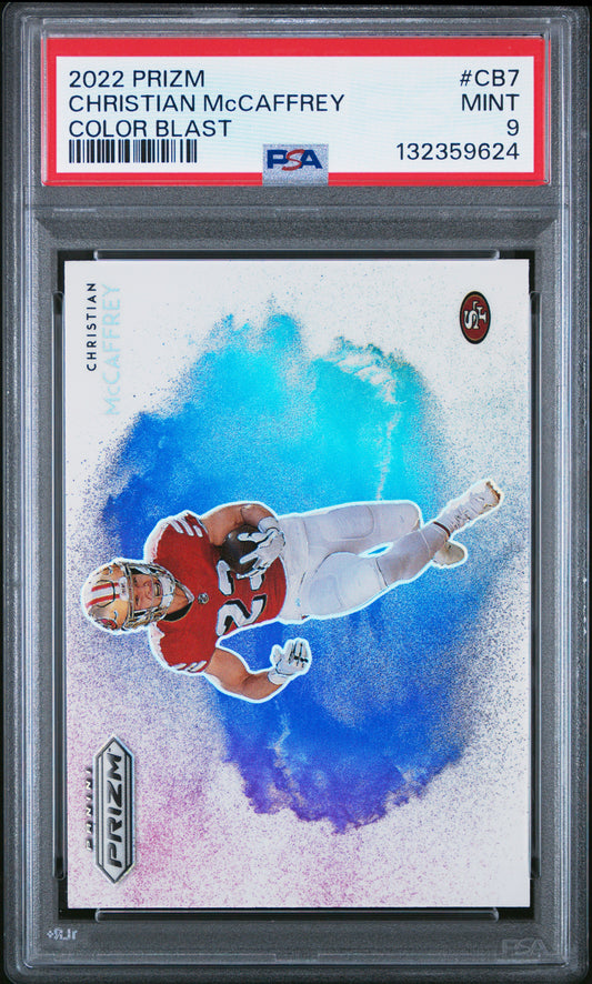 2022 Panini Prizm #CB7 Christian McCaffrey / Color Blast / PSA 9 / C9624
