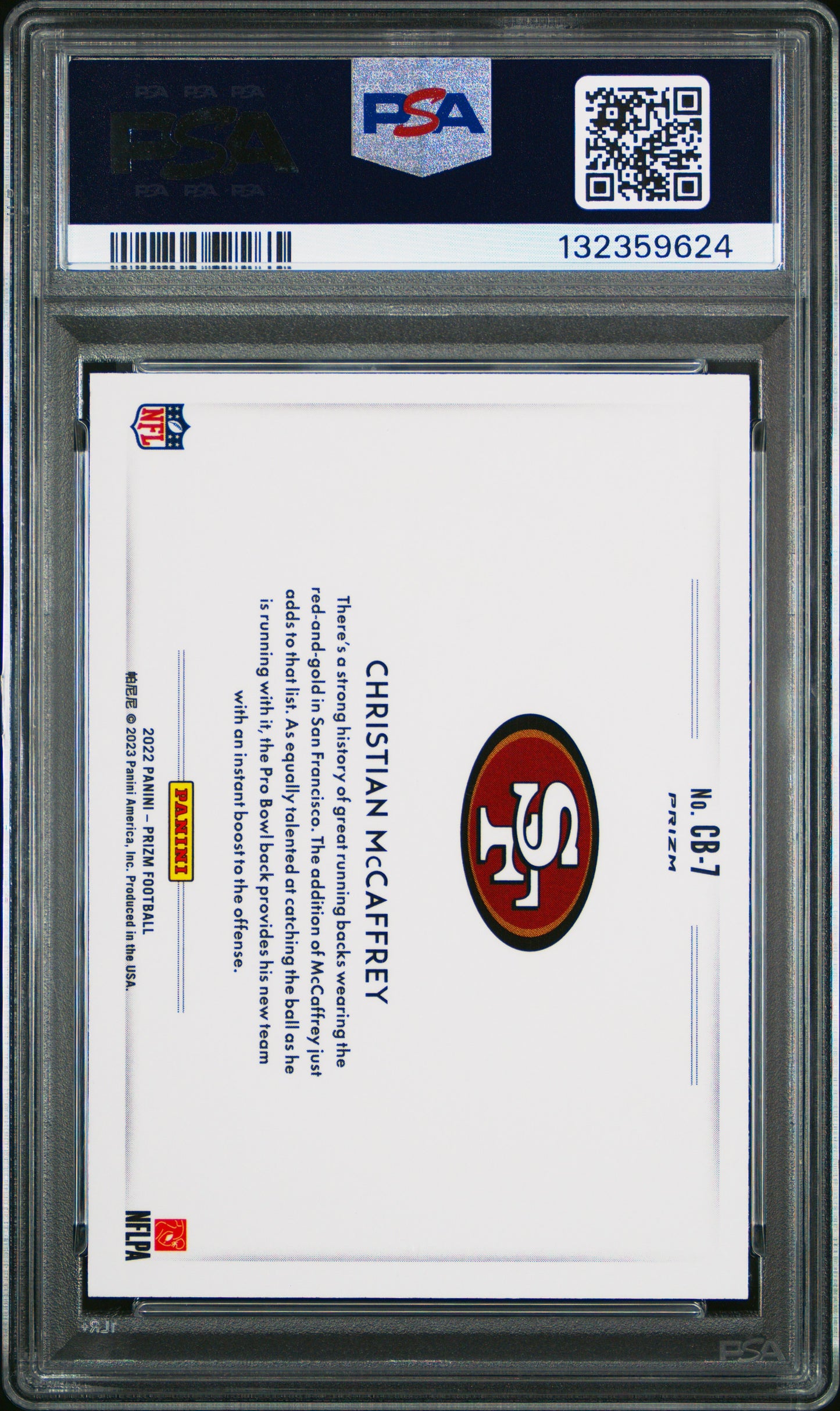 2022 Panini Prizm #CB7 Christian McCaffrey / Color Blast / PSA 9 / C9624