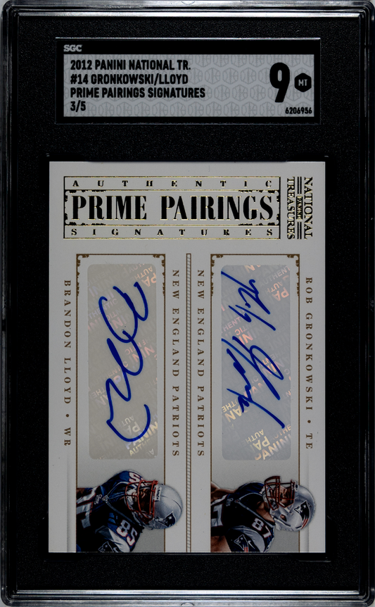2012 National Treasures #14 Prime Pairings Gronkowski / Lloyd AUTO (#/5) / SGC 9