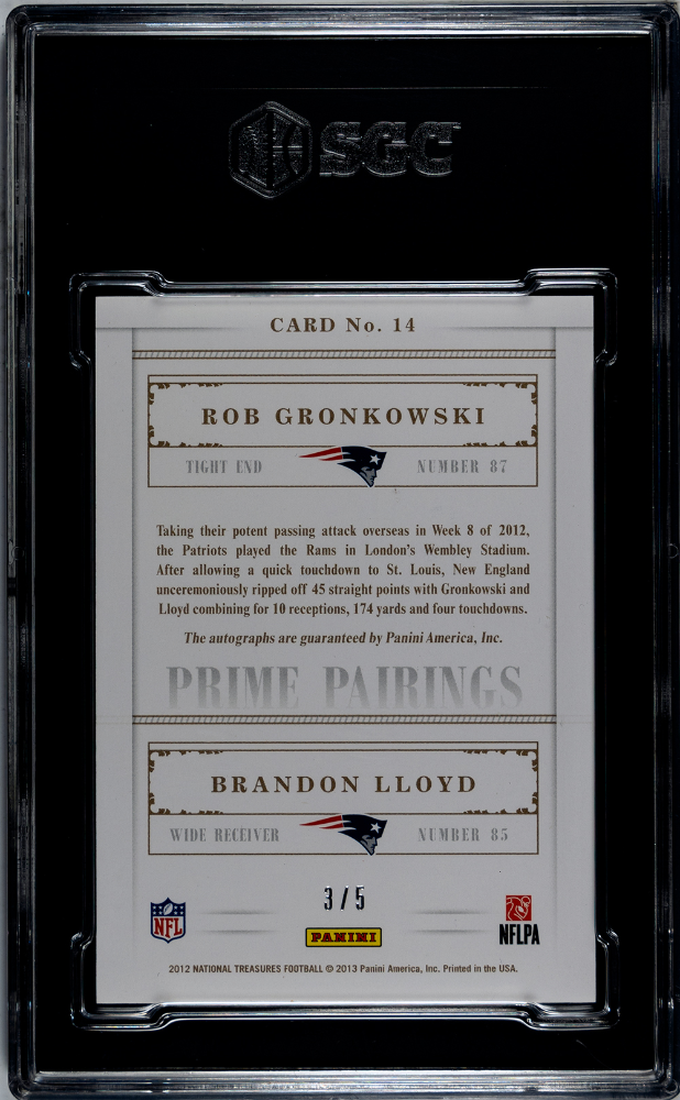 2012 National Treasures #14 Prime Pairings Gronkowski / Lloyd AUTO (#/5) / SGC 9