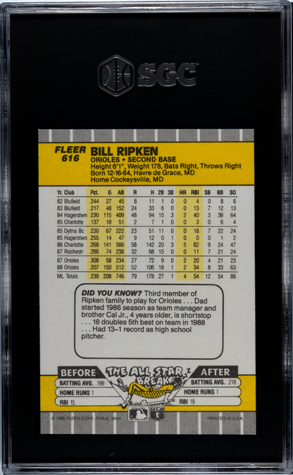 1989 Fleer #616 Bill Ripken FF Error / SGC 8 / C5387