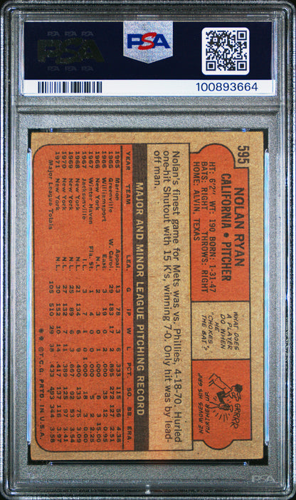 1972 Topps #595 Nolan Ryan / PSA 3.5 / C3664