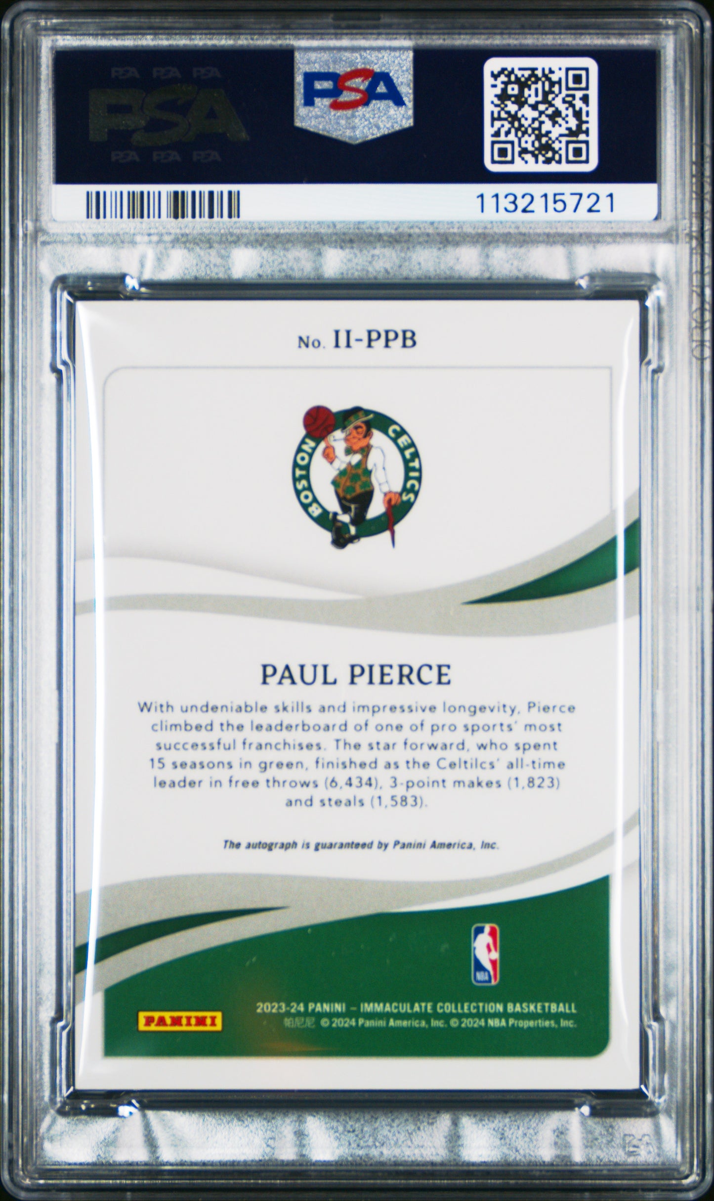 2023 Immaculate Ink #II-PPB Paul Pierce Red (#/25) / PSA 9 / C5721