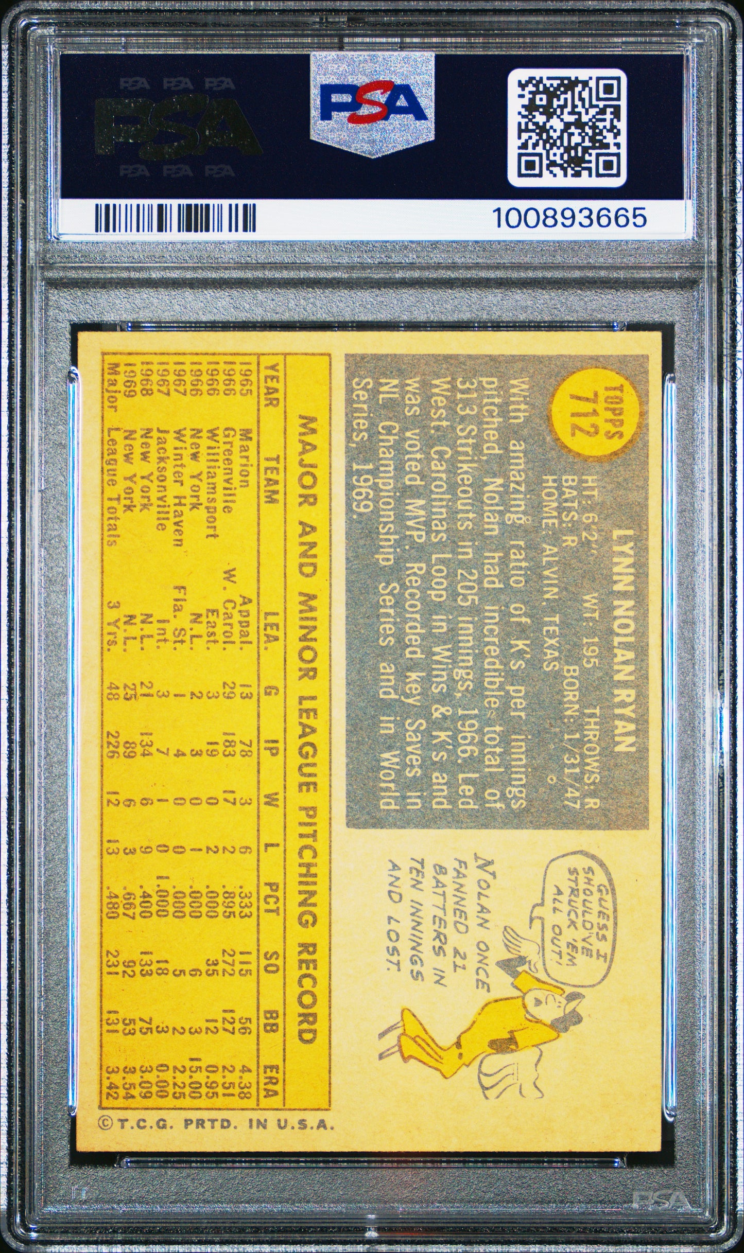 1970 Topps #712 Nolan Ryan / PSA 6 / C3665