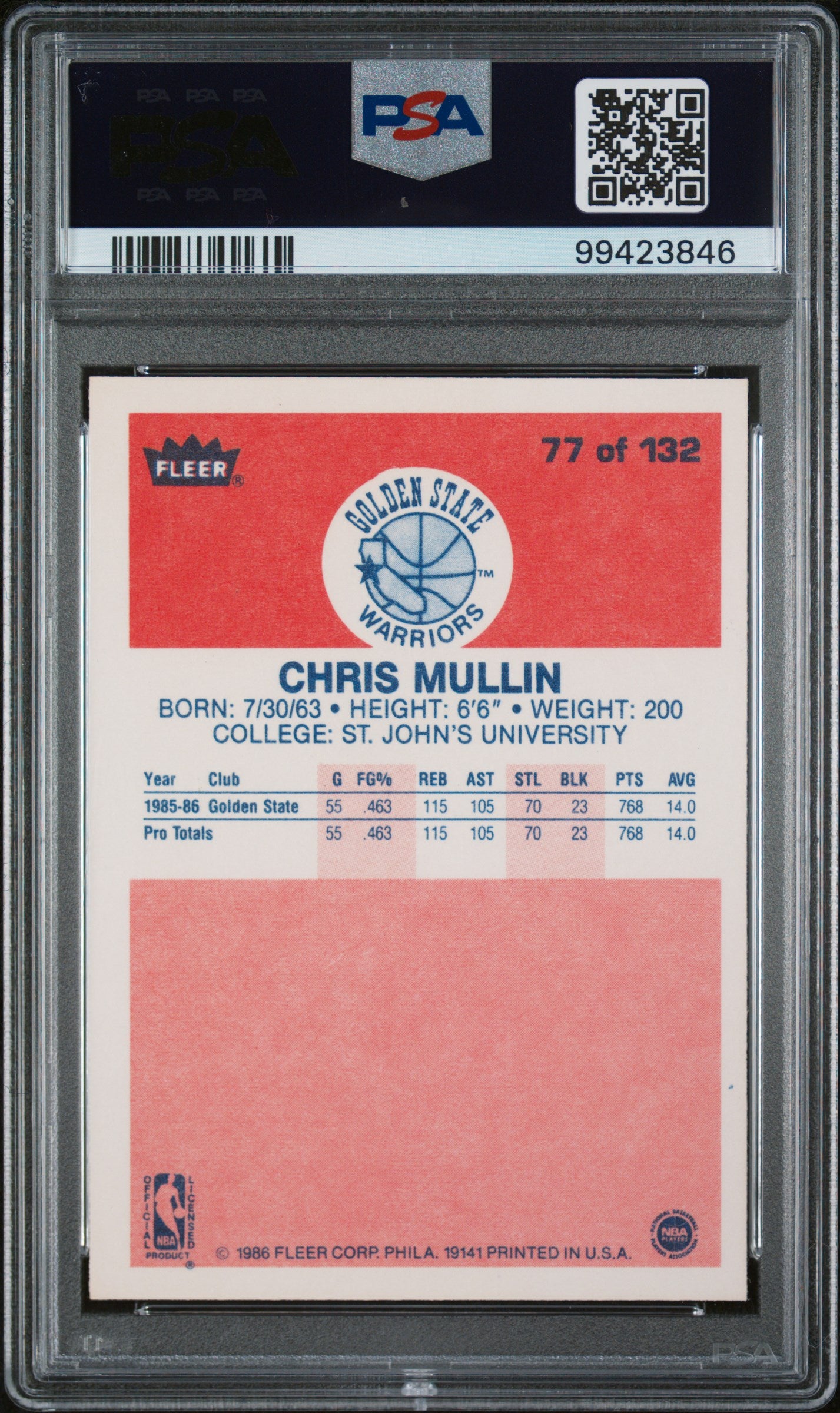 1986 Fleer #77 Chris Mullin RC / PSA 8 / C3846