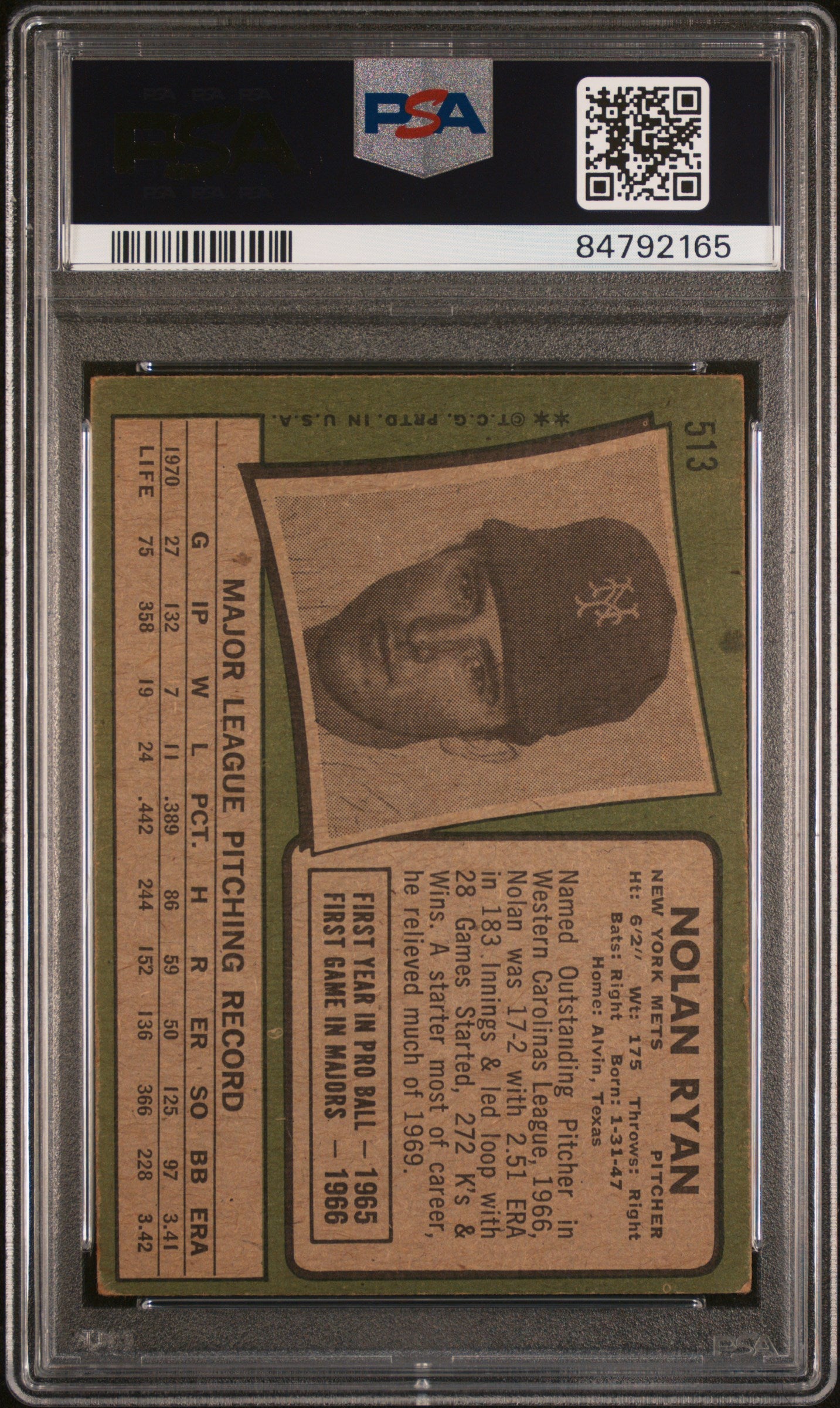 1971 Topps #513 Nolan Ryan / PSA 3 / C2165