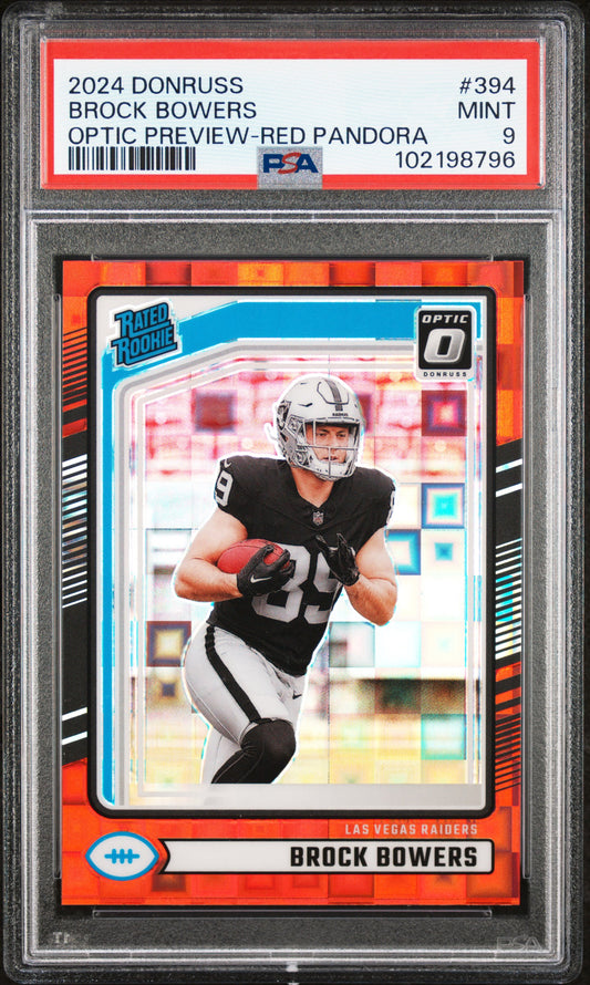 2024 Donruss Optic Preview #394 Brock Bowers RC Red Pandora / PSA 9 / C8796