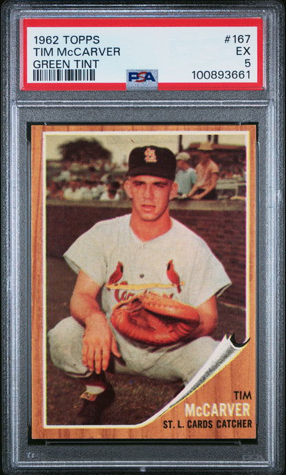 1962 Topps #167 Tim McCarver RC Green Tint / PSA 5 / C3661