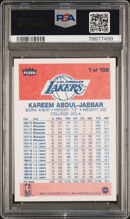 1986 Fleer #1 Kareem Abdul-Jabbar / PSA 8 / C7499