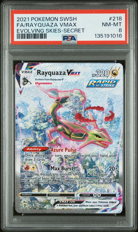 2021 Pokemon Evolving Skies #218 Rayquaza VMAX / PSA 8 / C1016