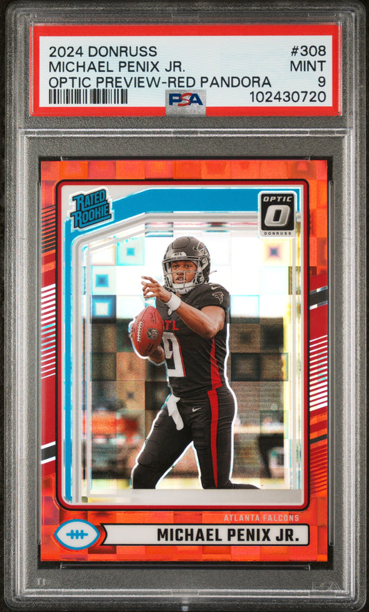 2024 Panini Donruss #308 Michael Penix Jr. RC Optic Preview Red Pandora / PSA 9 / C0720