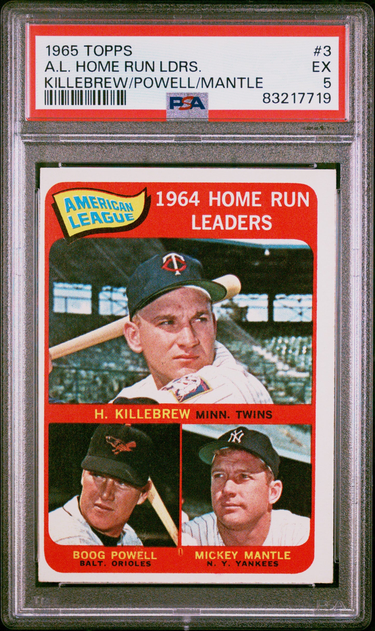 1965 Topps #3 American League Home Run Leaders w/ Mantle / PSA 5 / C7719