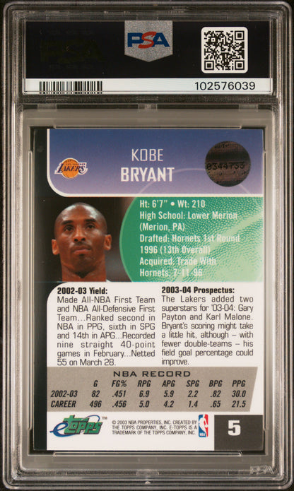 2003 eTopps Basketball #5 Kobe Bryant / PSA 9 / C6039
