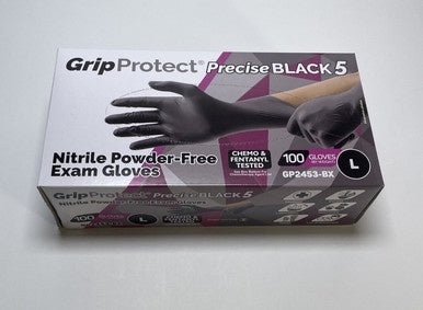 GripProtect PRECISE BLACK 5 mil NITRILE GLOVES, LARGE / LG 100 ct Box